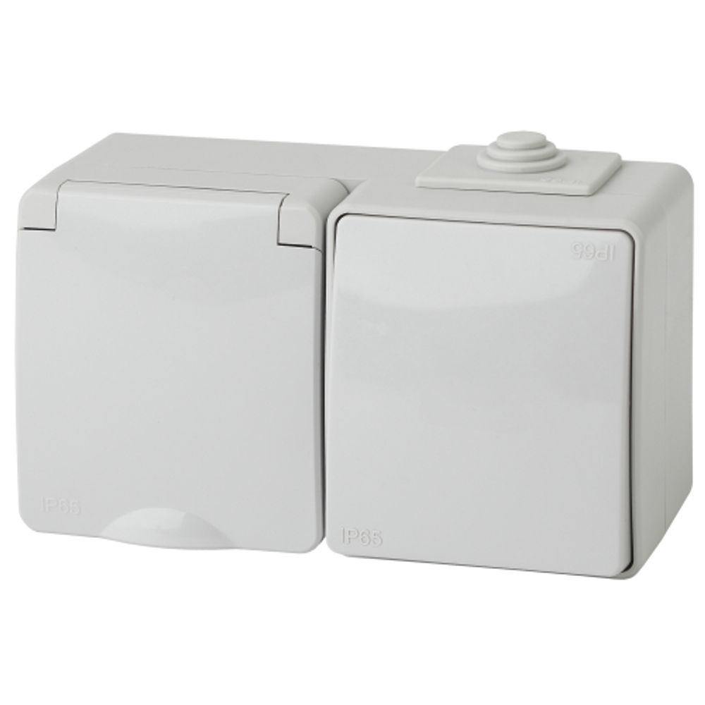 Блок розетка с выключателем ЭРА Эксперт 11-7601-03 IP65 16A -10AX-250В горизонтальная ОУ серый | Эра Эксперт