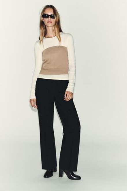 ZARA КОМБИНИРОВАННАЯ ФУТБОЛКА С КОРСЕТОМ, МЯГКИЙ КАШТАНОВЫЙ