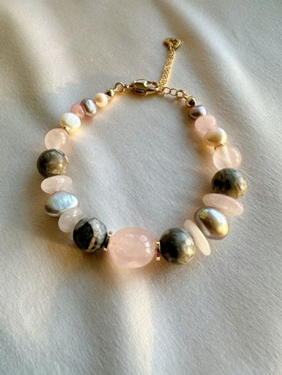 Браслет 3 стихии из стального жемчуга и камней