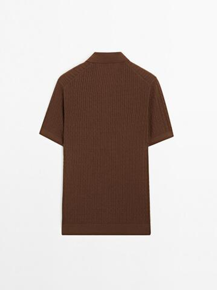 Massimo Dutti Трикотажная футболка с воротником поло, коричневый