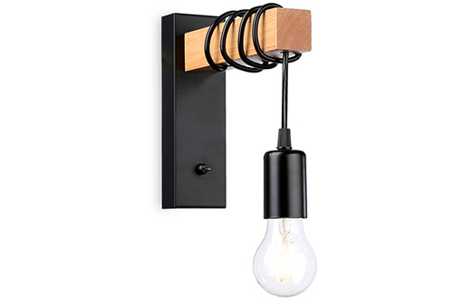 Настенный светильник с выключателем в стиле лофт TR8181 BK/LW черный/светлое дерево E27 max 40W 395*60*210