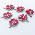 Подвеска Клевер, цвет серебро+красный, размер 17*11 мм, цена за 1 шт