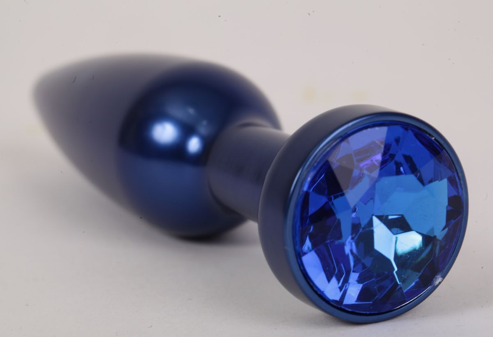 Большая синяя анальная пробка с синим стразом - 11,2 см. (Цвет: синий)