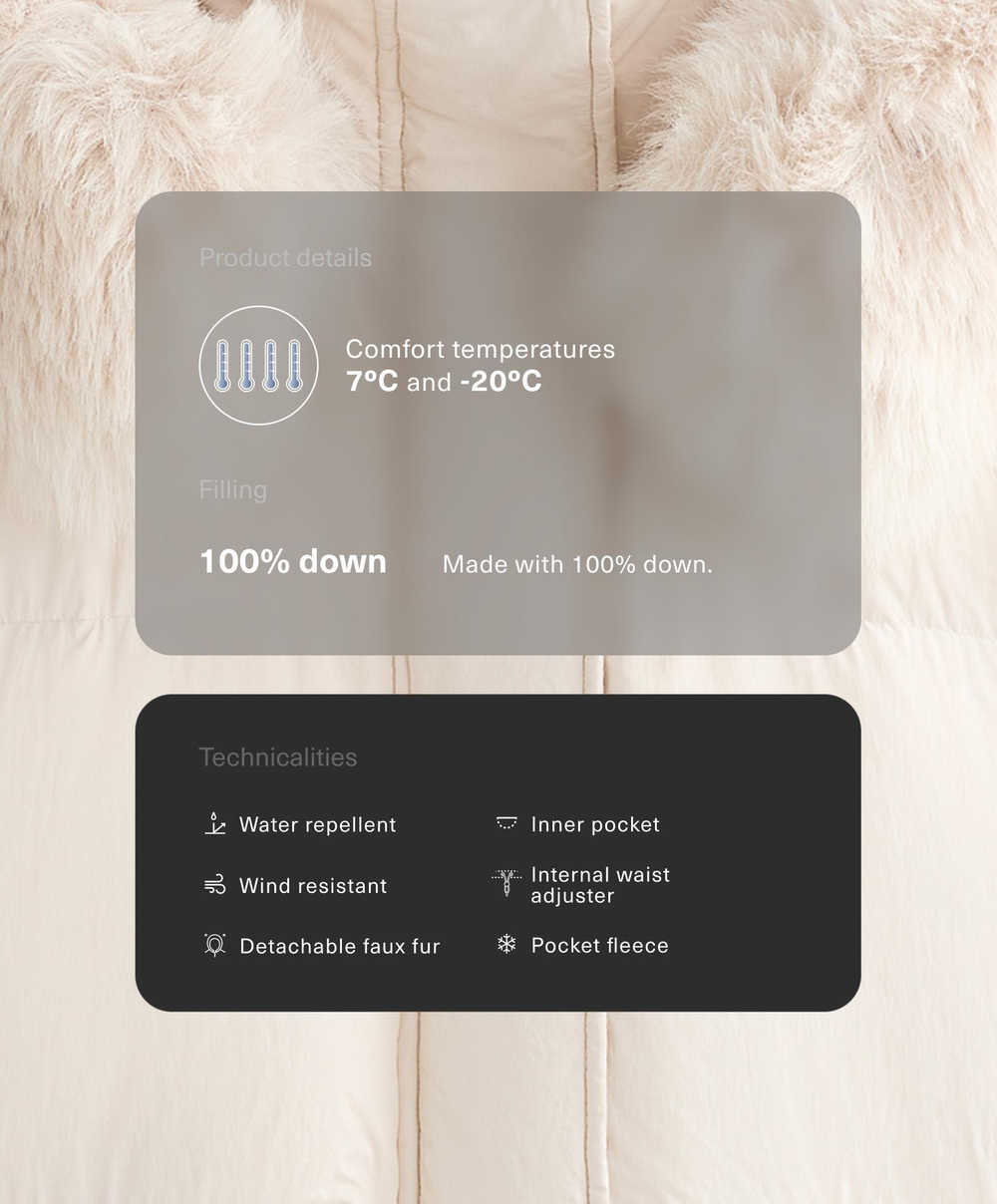 Oysho Короткий пуховик с наполнителем из 100%-го пуха, экрю