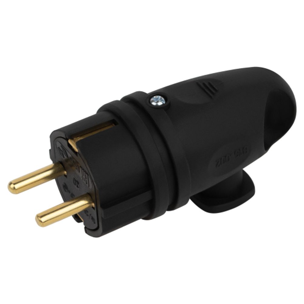 Вилка ЭРА VX11-B-IP44 каучуковая c заземлением 16А IP44 с кольцом угловая черная | Штепсельные вилки и розетки