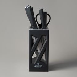 НАБОР НОЖЕЙ AGNESS НЖС НА ПЛАСТИКОВОЙ ВРАЩАЮЩЕЙСЯ ПОДСТАВКЕ 8 ПР.