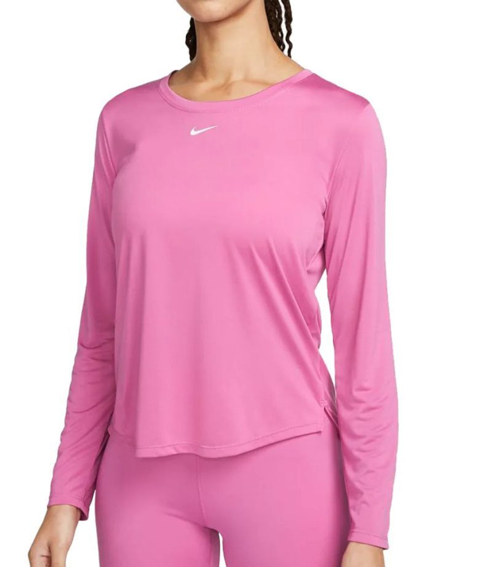 Женская теннисная футболка (dł. Рукава) Nike Dri-FIT One Standard Fit Top - cosmic fuchsia/white