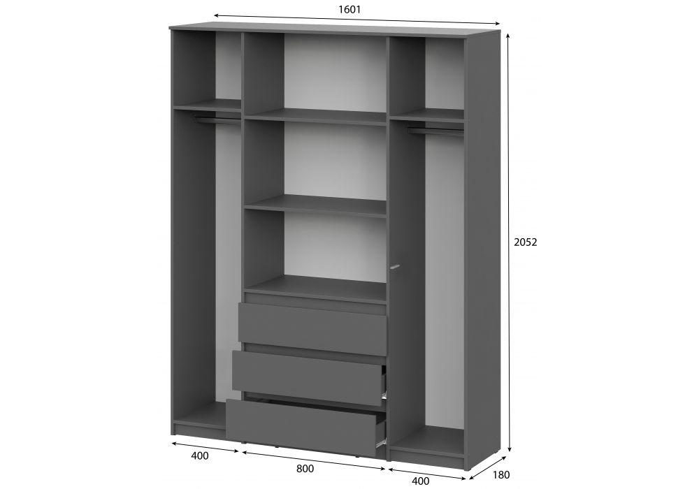 Шкаф Сибити четырехстворчатый графит серый