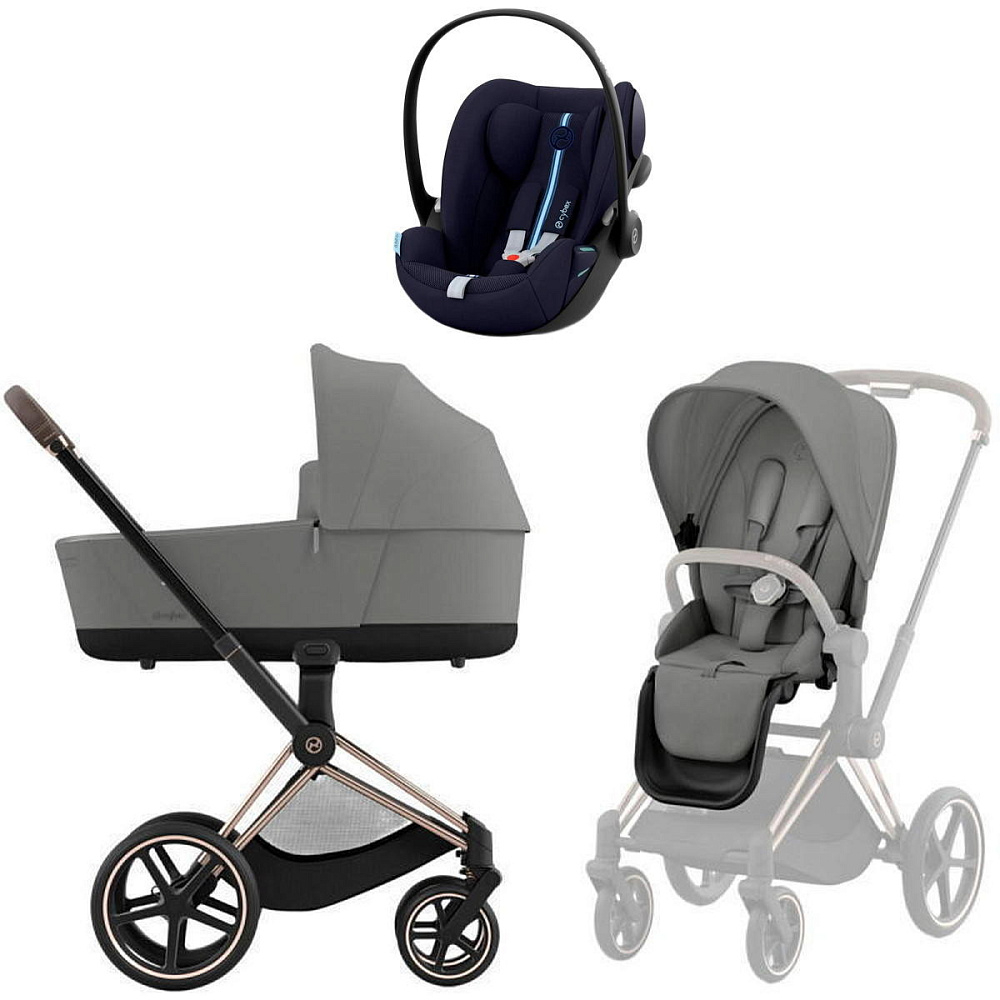 Коляска Cybex Priam IV Rosegold complete Cloud G Ocean Blue Plus Base G 3 в 1 Mirage Grey