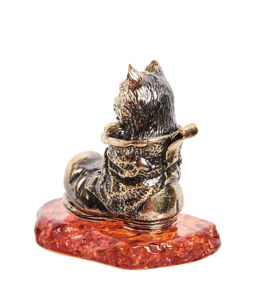 Народные промыслы AM-2136 Фигурка «Котик в башмаке» (латунь, янтарь)