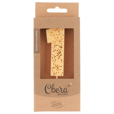 Свеча-цифра ЭКО, Кремовый, с блестками, "1", 7,5 см