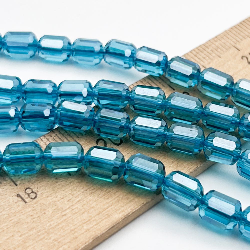 Бусина Бочонок, стекло, цвет голубой, размер 7,7*6 мм, цена за 12-13 шт (1/4 нити)