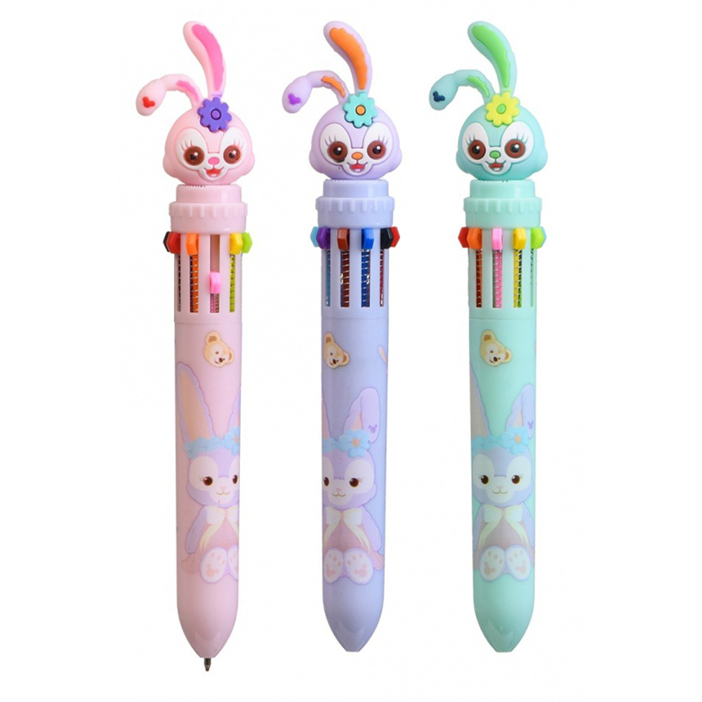 Ручка шариковая, автоматическая, 10в1, Basir, серия "Зайчата", 10-ти цветная, с резиновой фигуркой, 36 шт