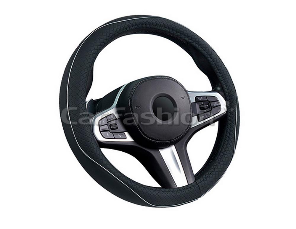 Оплетка на руль круглая CarFashion -S- «CLUB» 31684 - Экокожа - чёрный, окантовка серый