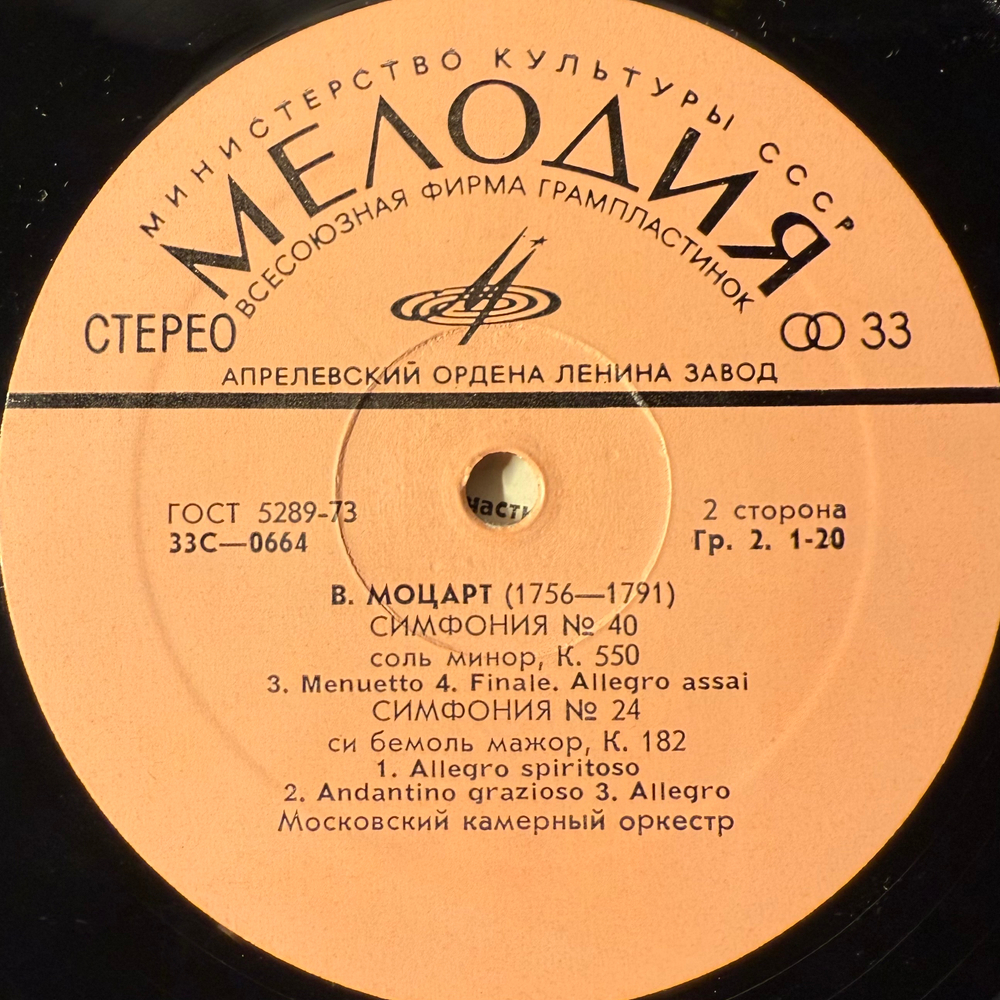 Виниловая пластинка Моцарт - Симфонии № 40, № 24 (Мелодия) LP