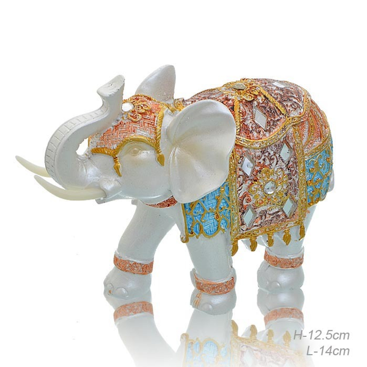 Статуэтка Слон с зеркалами кристалл круглый попона оранжево-голубая узор коричневый цвет белый 15 см