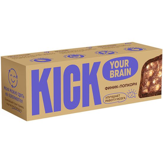 Батончик финиковый с какао и воздушным рисом в темном шоколаде KICK 45 г/10 шт