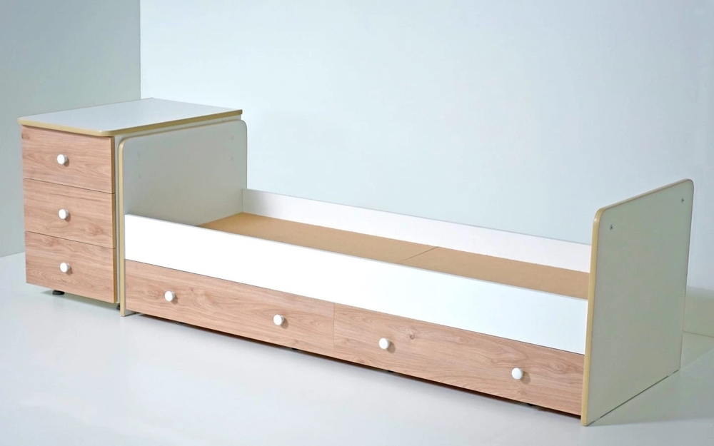 Кровать детская с комодом и ящиками "Колибри - 1" (белый/гикори)