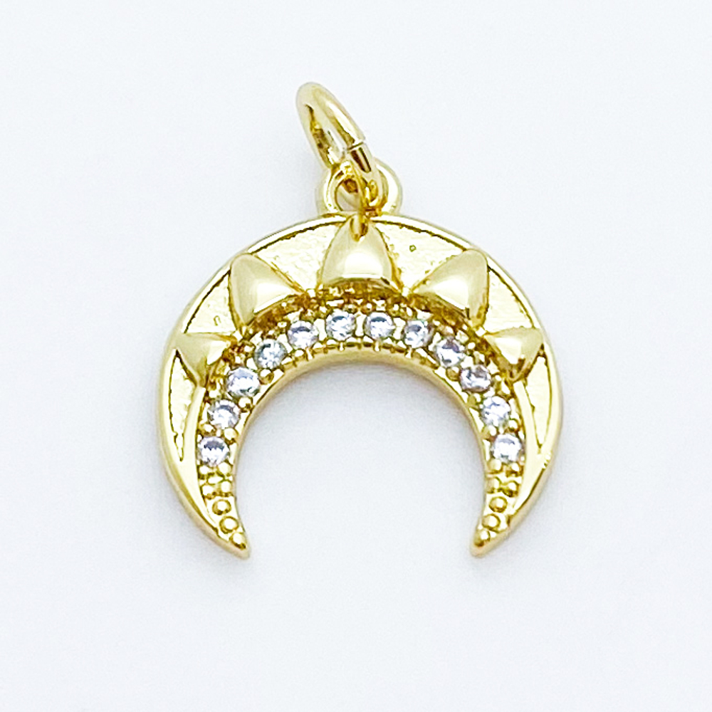 Подвеска Лунница, позолота, фианиты, размер 14*14 мм, цена за 1 шт