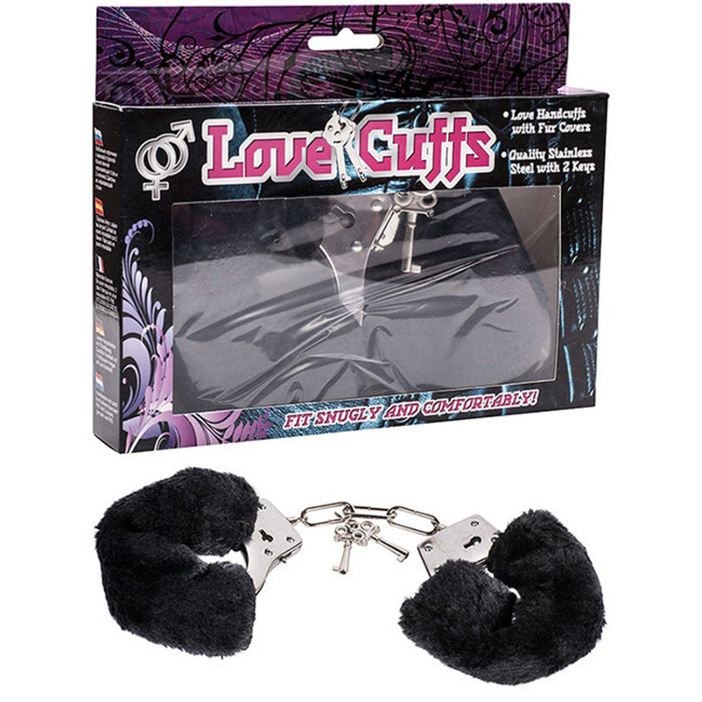 Наручники с черным мехом Love Cuffs ( черные ) (Цвет: черный с серебряным)