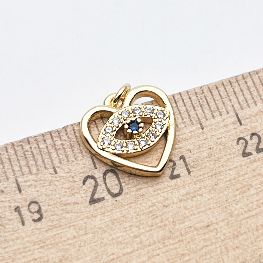 Подвеска Сердце с глазом, цвет золото, фианиты, размер 13*12 мм, цена за 1 шт