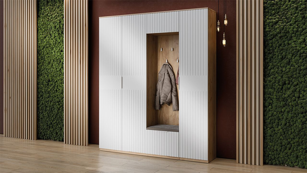 Прихожая с вешалкой комплект мебели Дуб Крафт золотой/Белый матовый 190х43х226 см