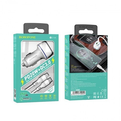 Автомобильная зарядка Borofone BZ14A 3A QC3.0, Type-C/Type-C, 012348 Черный