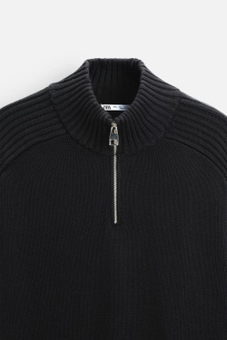 ZARA СВИТЕР С ВОРОТНИКОМ-СТОЙКОЙ И МОЛНИЕЙ, ЧЕРНЫЙ