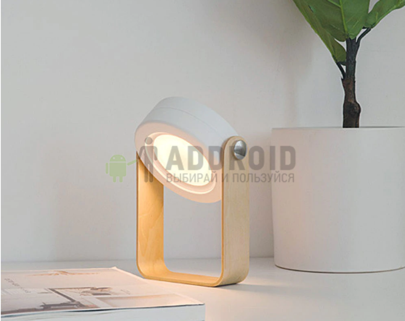 Светодиодная переносная настольная LED лампа ночник с деревянной ручкой и зарядкой от USB (Grey)