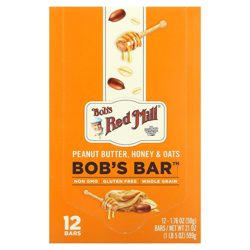 Bob's Red Mill, Bob's Bar, арахисовая паста, мед и овес, 12 батончиков по 50 г (1,76 унции)
