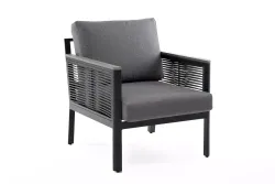 "Сан Ремо" кресло плетеное из роупа садовое, каркас алюминий темно-серый, роуп серый, ткань серая