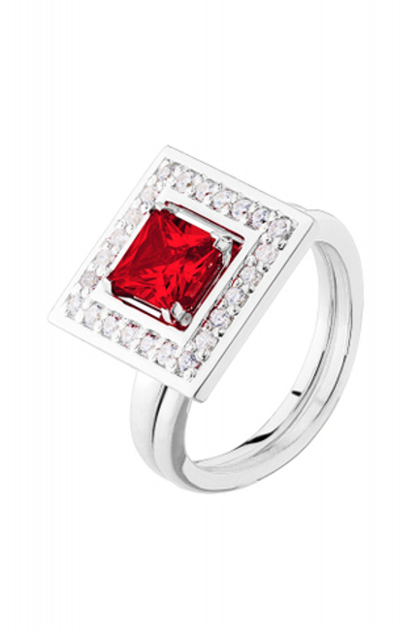 Кольцо сборное из серебра со вставками из красного и бесцветных фианитов