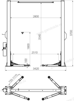 Двухстоечный подъемник с верхней синхронизацией Габарит 3700 мм TU4000R 380VC Темп