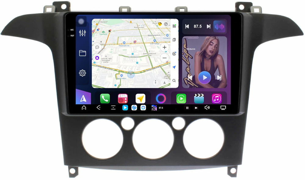 Магнитола для Ford S-Max, Galaxy 2 2006-2015 (кондиционер) - FarCar XXL3028M монитор 9.5" 2K QLED на Android 14, TS20, 8+256Гб, CarPlay, 4G SIM-слот