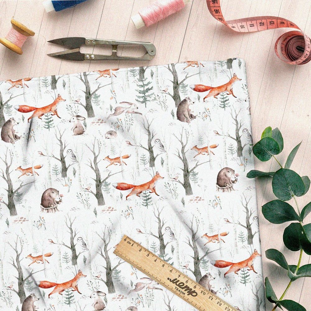 Ткань поплин лиса со зверьками