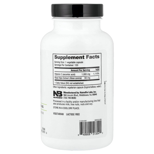 NutraBio, биофлавоноиды витамина C и шиповника, 120 капсул