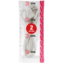 Шнур сетевой с вилкой ЭРА U-3x1-2m-W с заземлением 2м ПВС 3x1мм2 белый