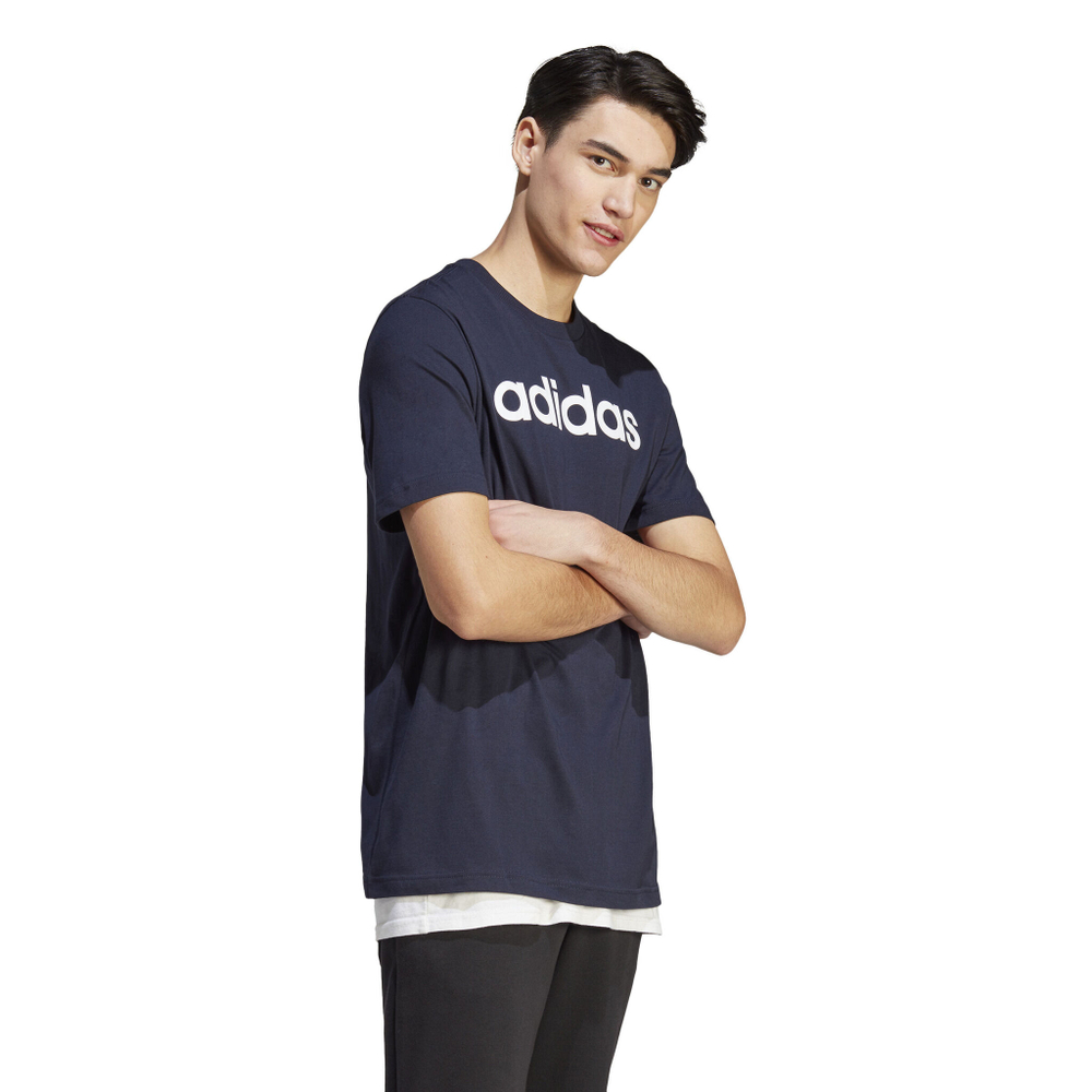 Мужское теннисное поло adidas LIN Singel Jersey T-Shirt Men - Dark Blue, White