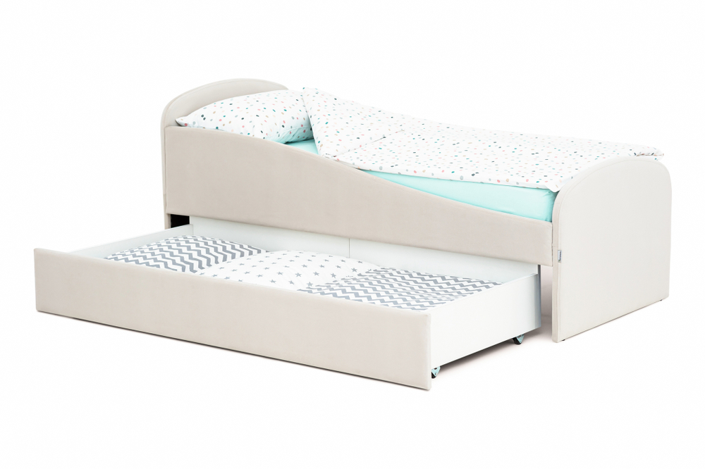 Детская мягкая кровать с ящиком Бельмарко Letmo ванильный велюр