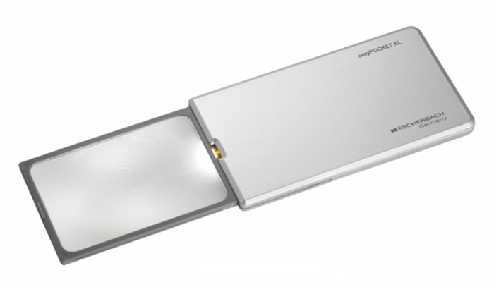 Лупа выдвижная асферическая Eschenbach EasyPocket XL 2,5x, 78x50 мм, с подсветкой, серебристая