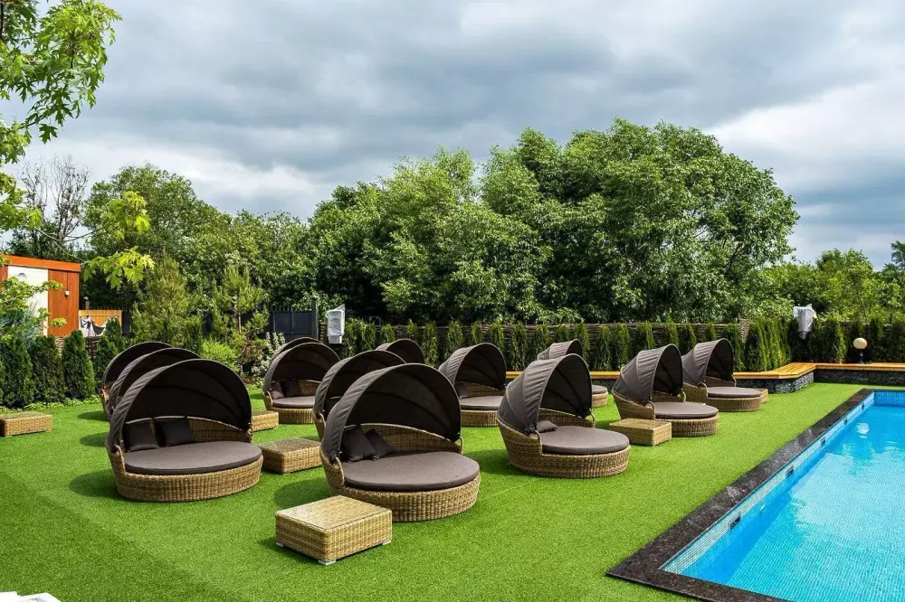 "Стильяно" плетеная кровать круглая, цвет соломенный