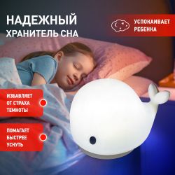 Ночник - светильник светодиодный ЭРА NLED-411-1W-W на батарейках или от USB мягкий силиконовый белый | Ночники