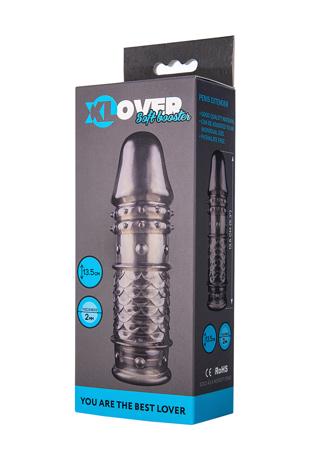 Насадка на пенис XLover by TOYFA, для увеличения размера, TPE, черный прозрачный, 13,5 см