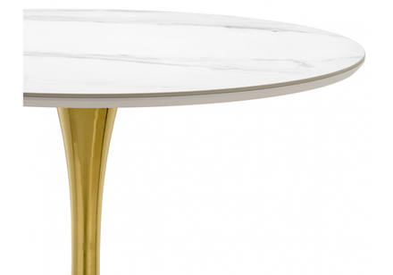 Керамический стол Woodville Тулип 90х73 белый мрамор, золото