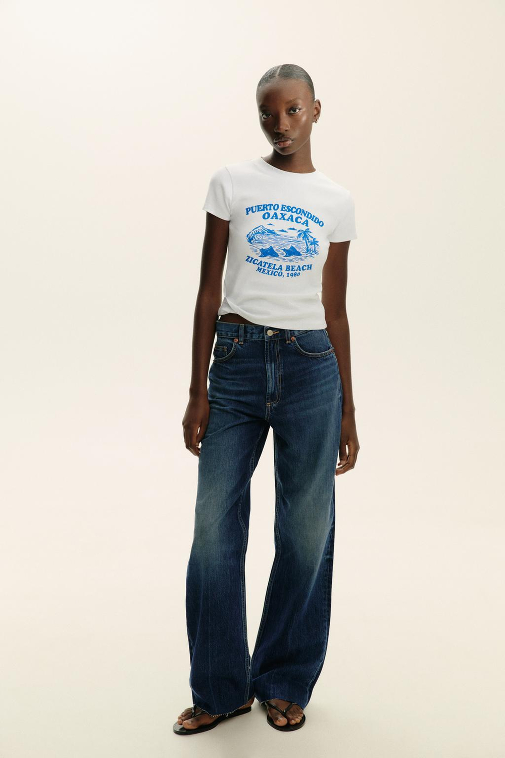 ZARA ФУТБОЛКА С ТЕКСТОВЫМ ПРИНТОМ, БЕЛЫЙ