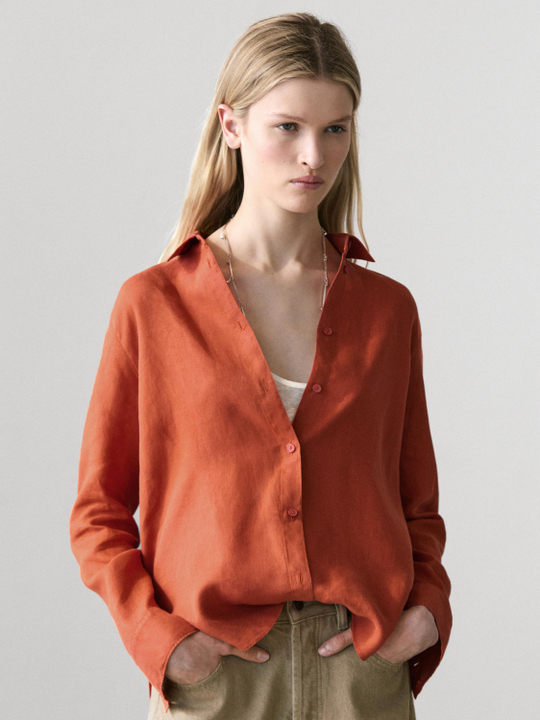 Massimo Dutti Свободная рубашка из 100% льна, оранжевый