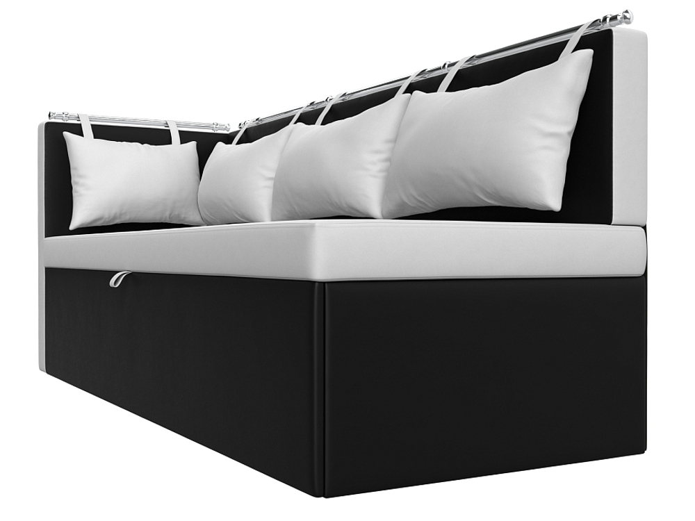 Диван кухонный прямой Метро с углом слева, Белый\Черный, Экокожа, 28573L