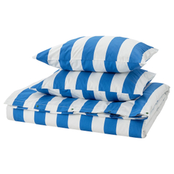 IKEA SLÅNHÖSTMAL  (ИКЕА СЛÅНХÖСТМАЛ)  -  Пододеяльник и 2 наволочки, синий/белый/полосатый, 200x200/50x60 см