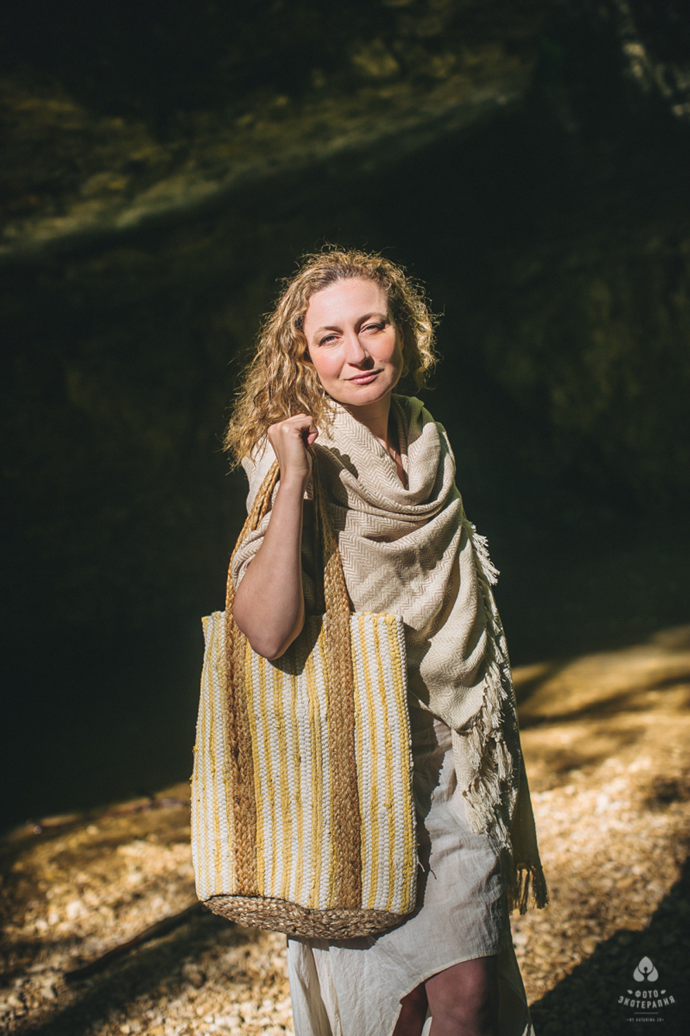 Плетёная сумка-шоппер из джута | светлая