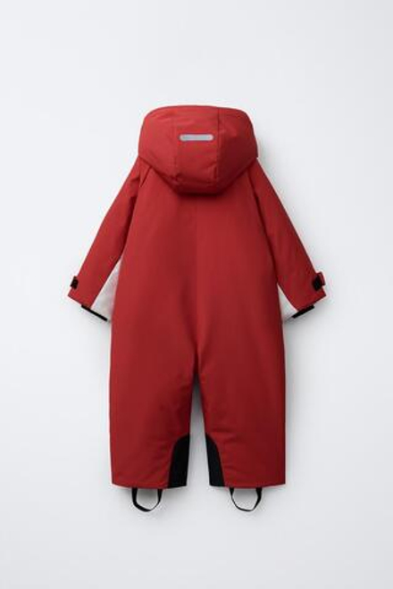 ZARA ДЛИННЫЙ КОМБИНЕЗОН COLOR BLOCK WATER RESISTANT И WINDPROOF, КРАСНЫЙ
